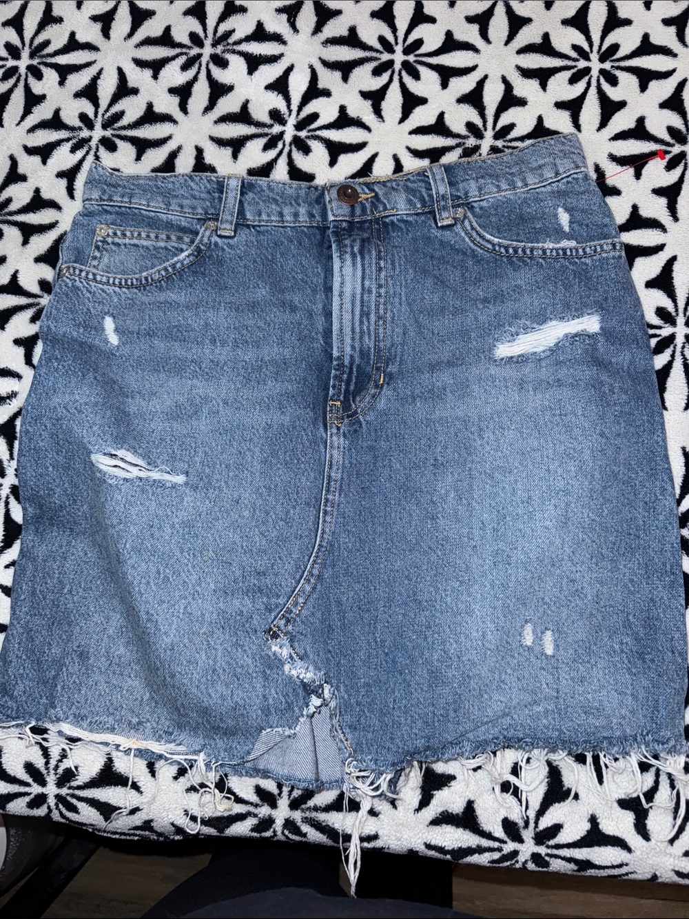 We The Free Blue Distressed Denim Shorts Skirt